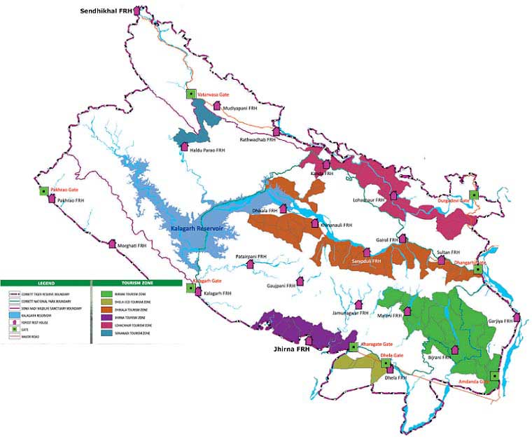 Zone map of jim corbett national park India